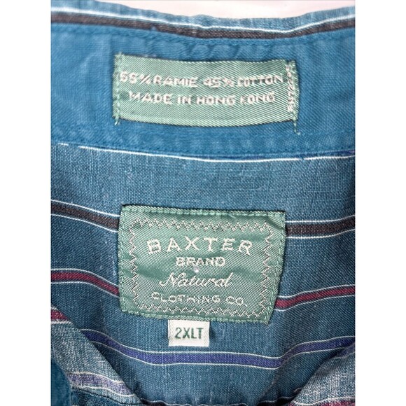 Vintage Baxter Brand 90's Teal Stripe Long Sleeve Button Up Size 2XLT - Picture 6 of 9